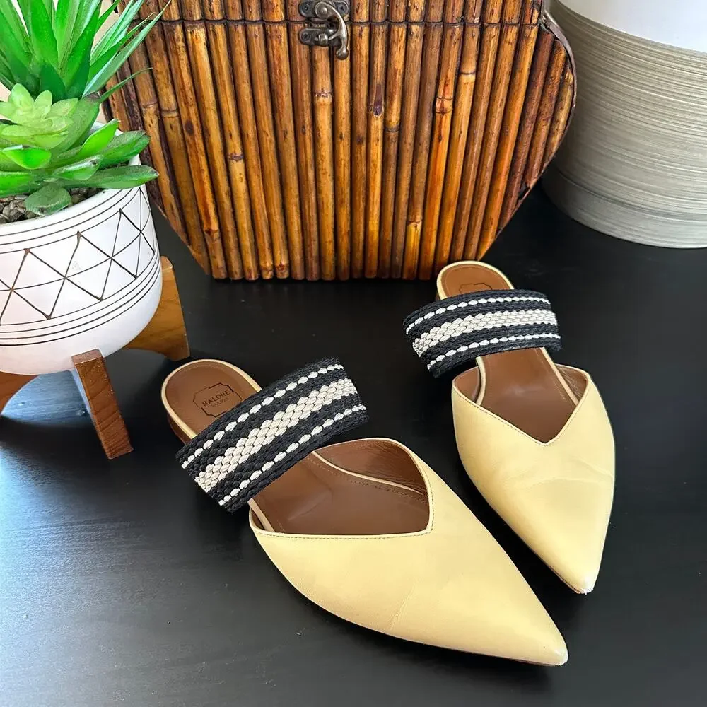 MALONE SOULIERS x ROKSANDA Hannah Leather Flats Woven Strap Vanilla Yellow
